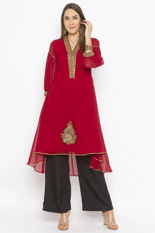 Maroon Plus Size Georgette Embroidery Kurta Set NCKR10710458
