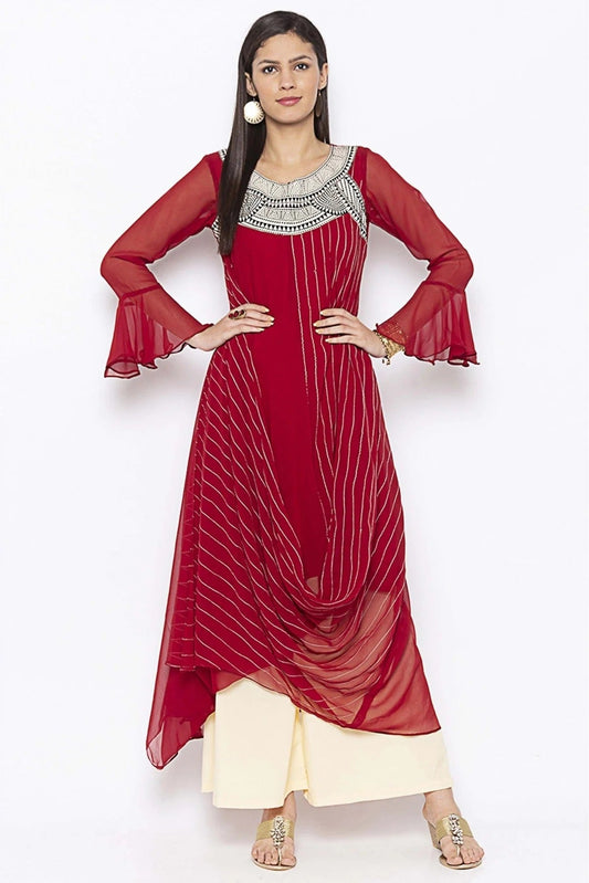 Maroon Plus Size Georgette Embroidery Kurta Set NCKR10710460