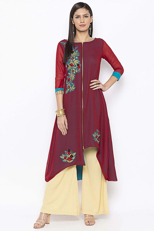 Maroon Plus Size Georgette Embroidery Kurta Set NCKR10710462
