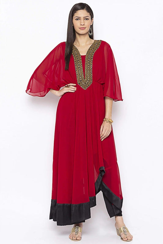 Maroon Plus Size Georgette Embroidery Kurta Set NCKR10710467