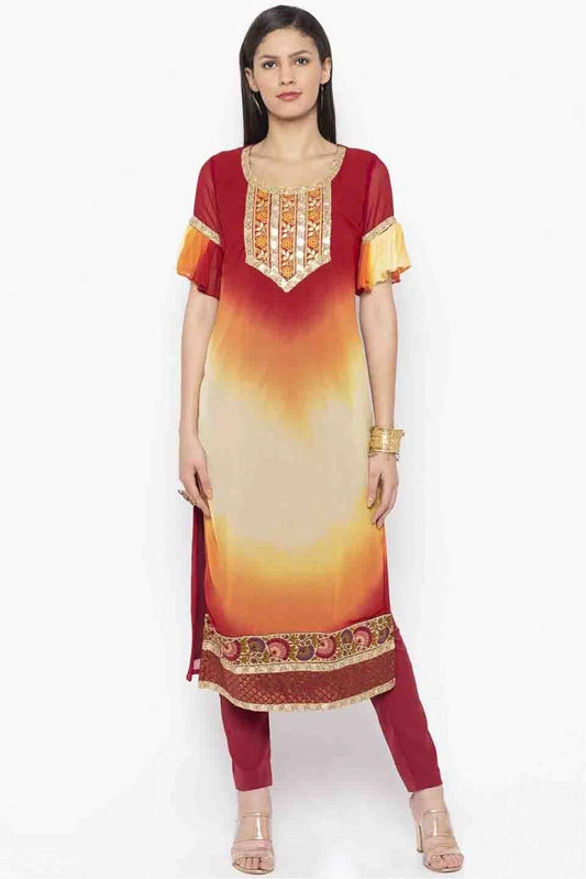 Maroon Plus Size Georgette Embroidery Kurti NCKR10710108