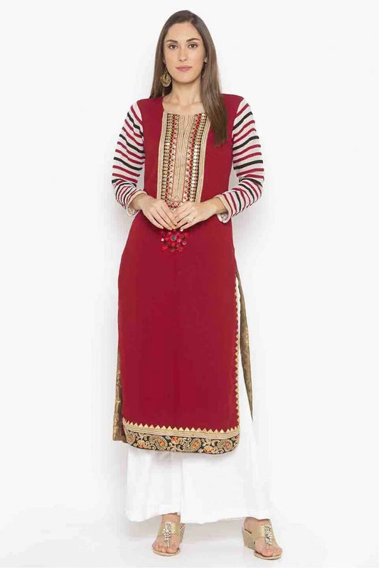 Maroon Plus Size Georgette Embroidery Kurti NCKR10710114
