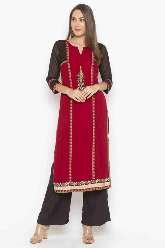 Maroon Plus Size Georgette Embroidery Kurti NCKR10710116