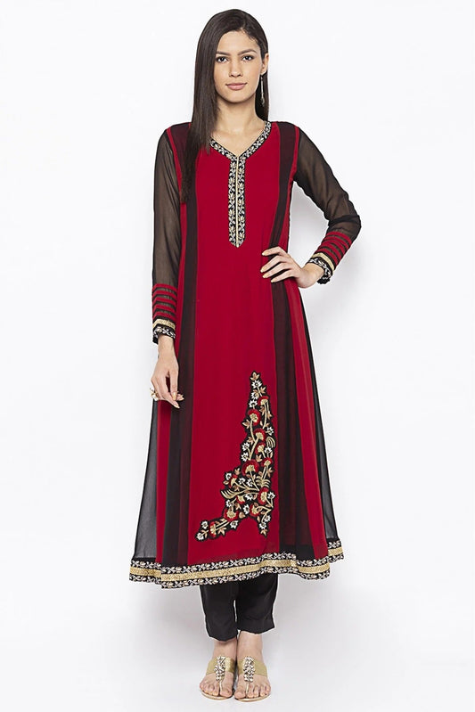 Maroon Plus Size Georgette Embroidery Kurti NCKR10710429