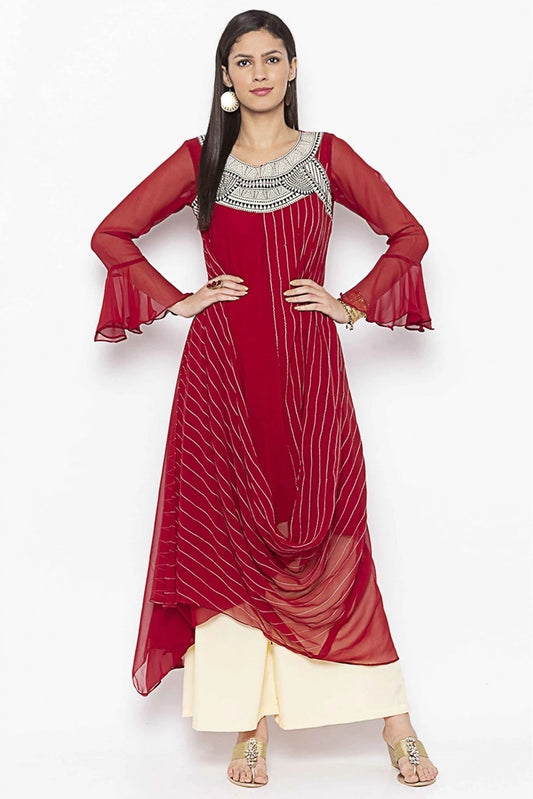 Maroon Plus Size Georgette Embroidery Kurti NCKR10710435