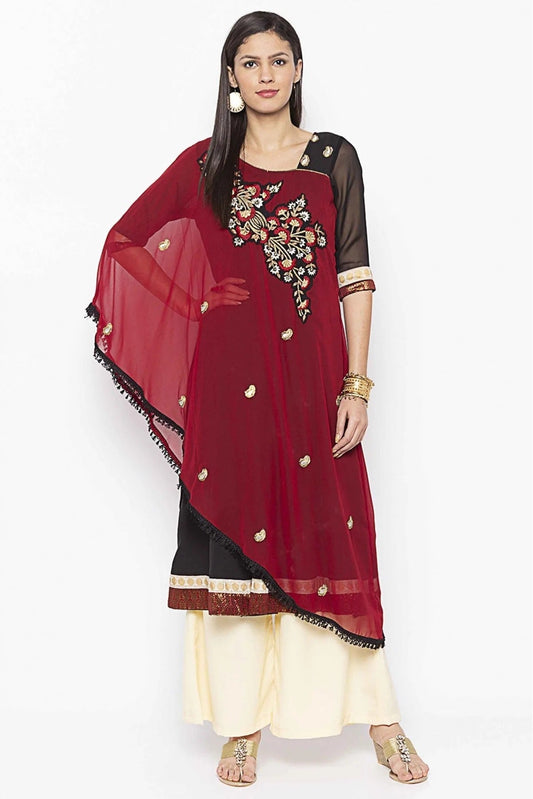Maroon Plus Size Georgette Embroidery Kurti NCKR10710436