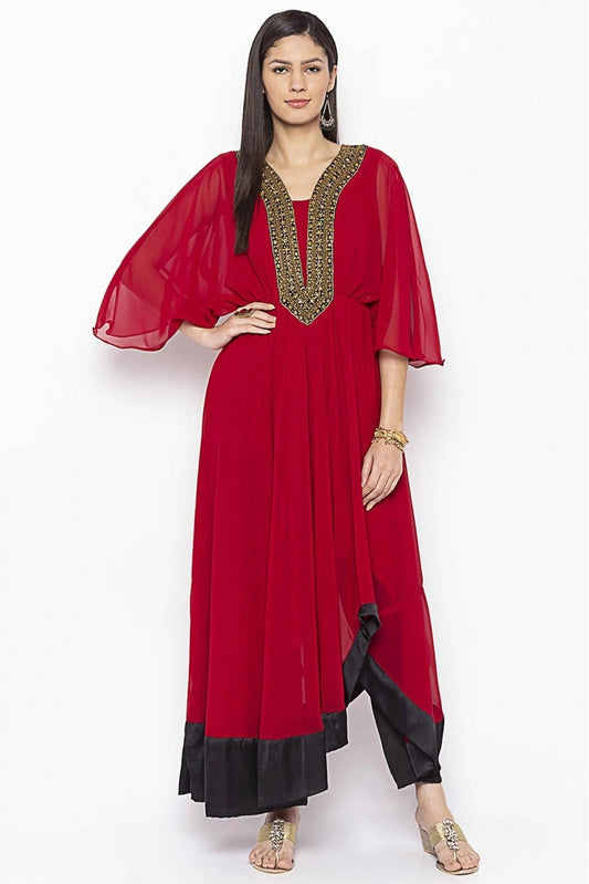 Maroon Plus Size Georgette Embroidery Kurti NCKR10710442