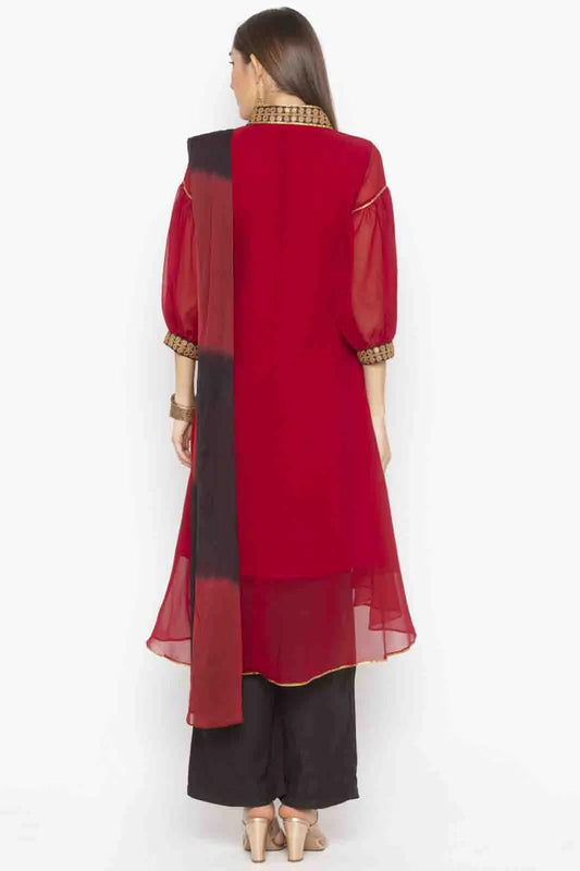 Maroon Plus Size Georgette Embroidery Palazzo Pant Suit NCSS10710651