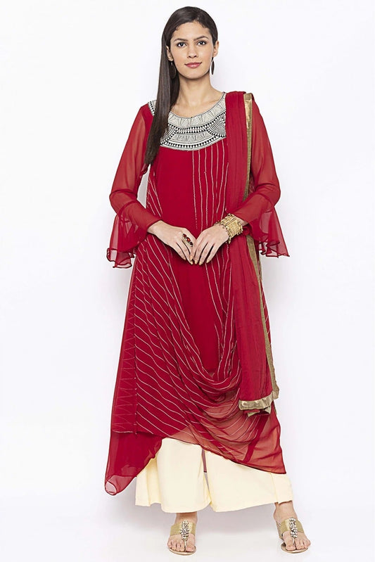 Maroon Plus Size Georgette Embroidery Palazzo Pant Suit NCSS10710653