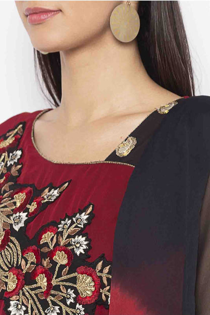 Maroon Plus Size Georgette Embroidery Palazzo Pant Suit NCSS10710654