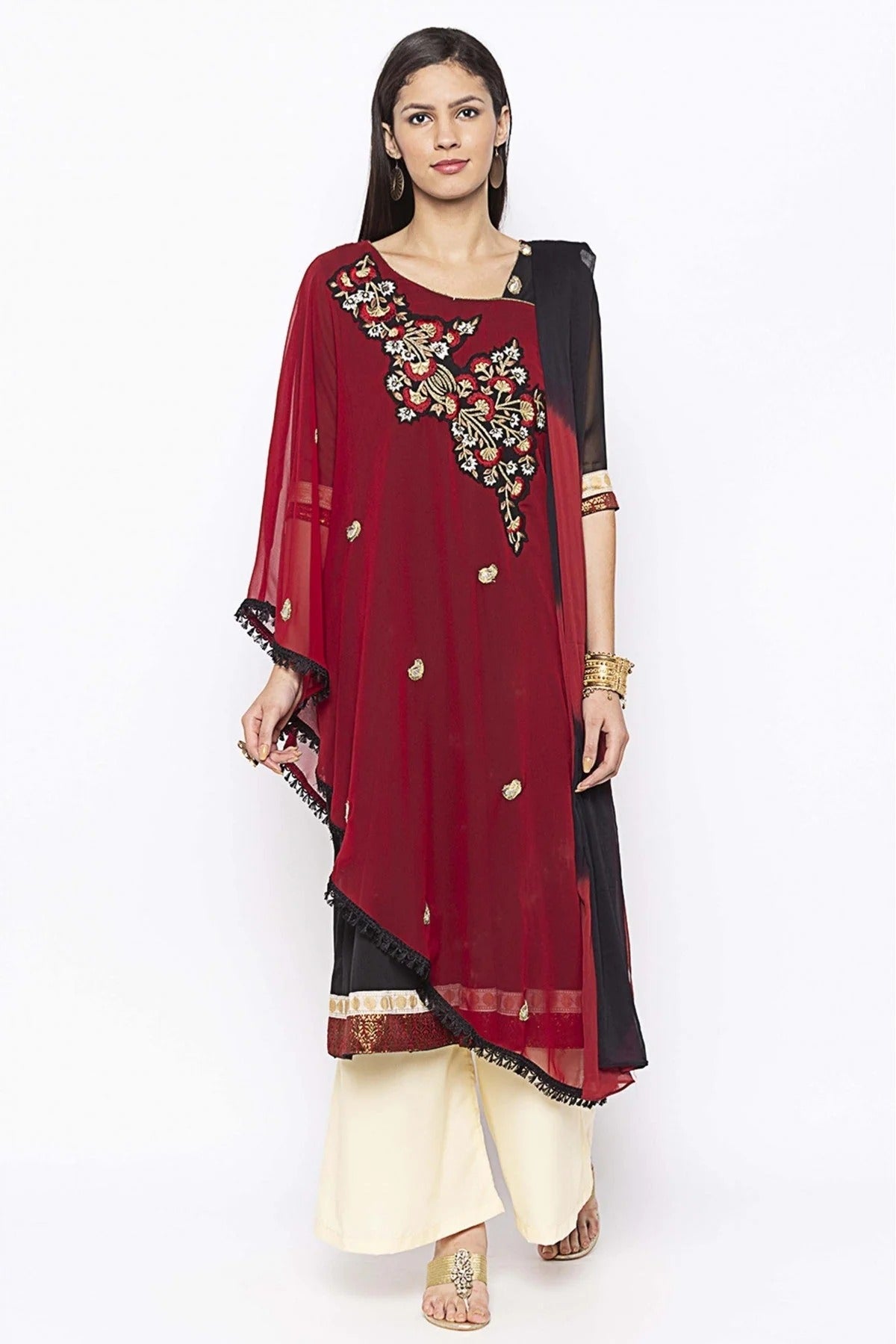 Maroon Plus Size Georgette Embroidery Palazzo Pant Suit NCSS10710654