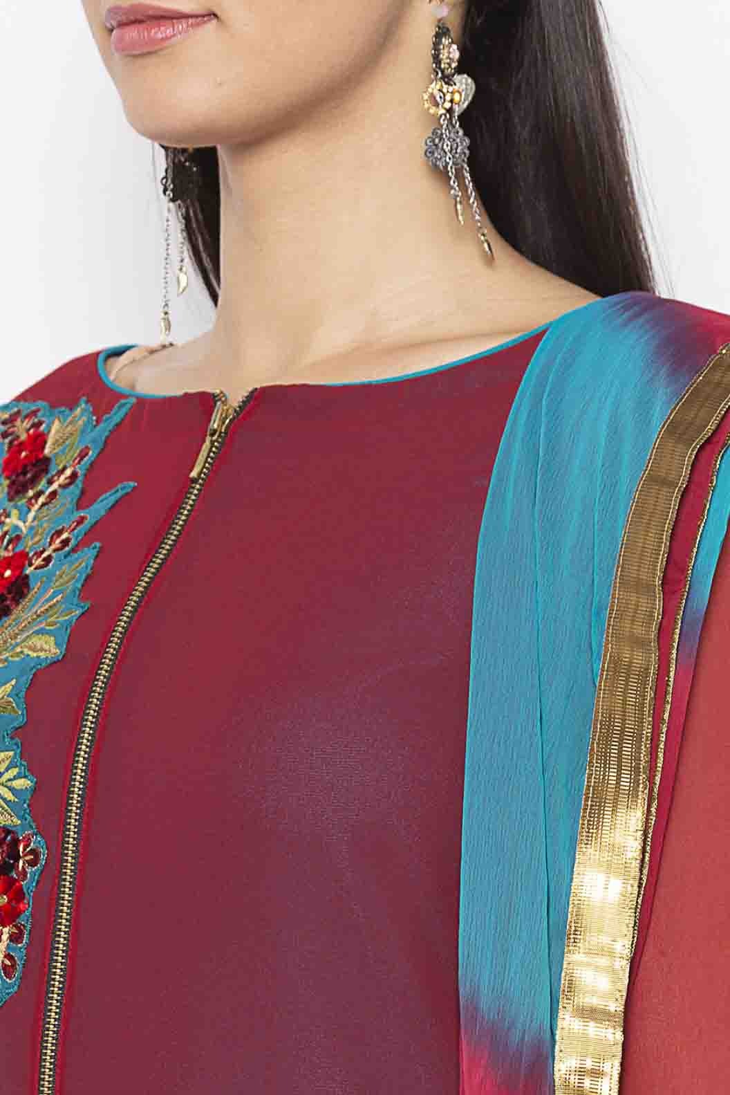 Maroon Plus Size Georgette Embroidery Palazzo Pant Suit NCSS10710655