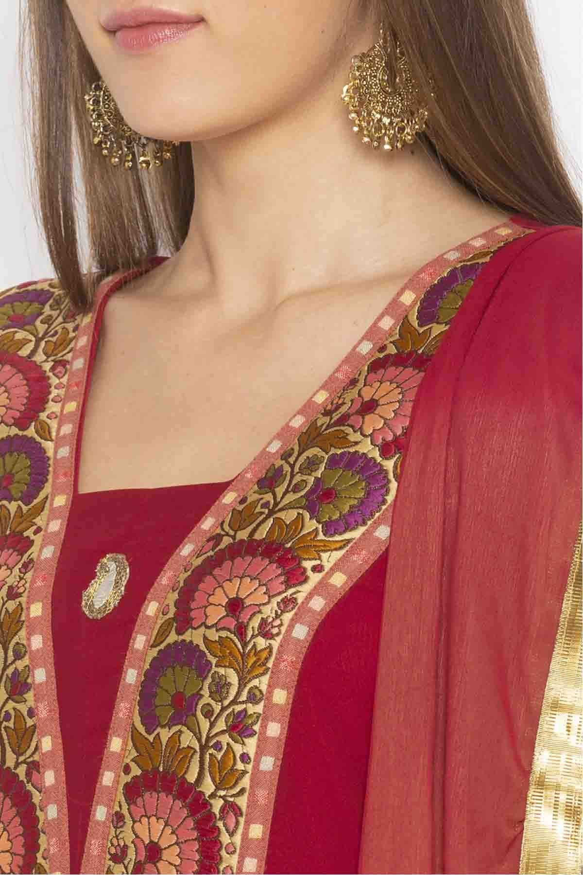 Maroon Plus Size Georgette Embroidery Pant Style Suit NCSS10710625