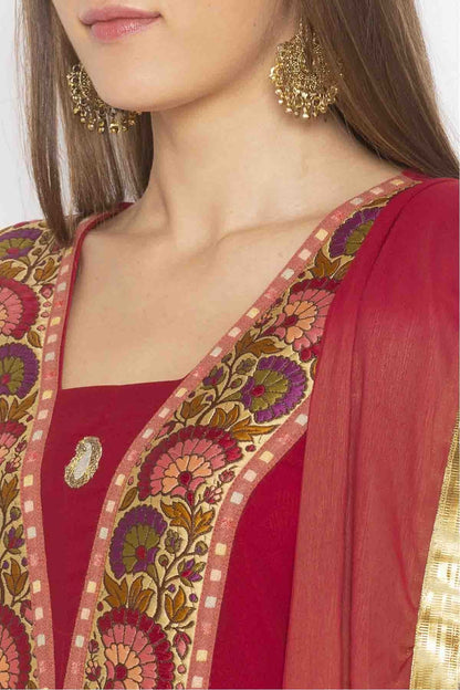 Maroon Plus Size Georgette Embroidery Pant Style Suit NCSS10710625