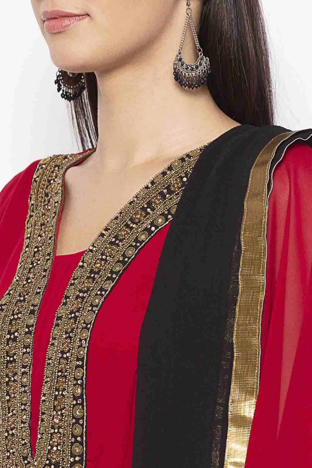 Maroon Plus Size Georgette Embroidery Pant Style Suit NCSS10710660