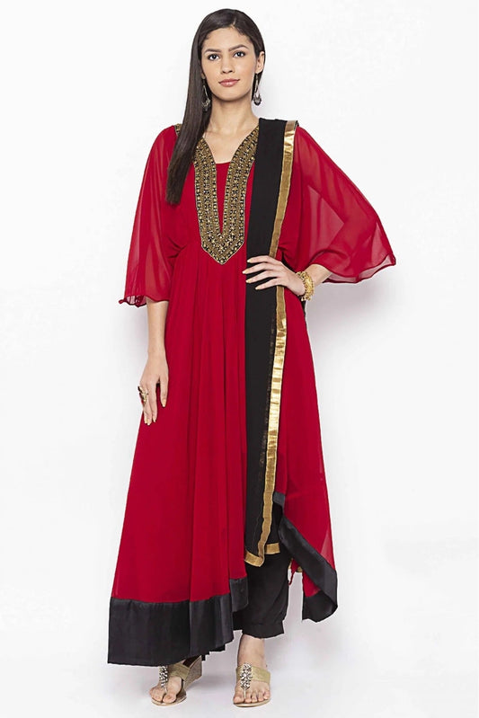 Maroon Plus Size Georgette Embroidery Pant Style Suit NCSS10710660