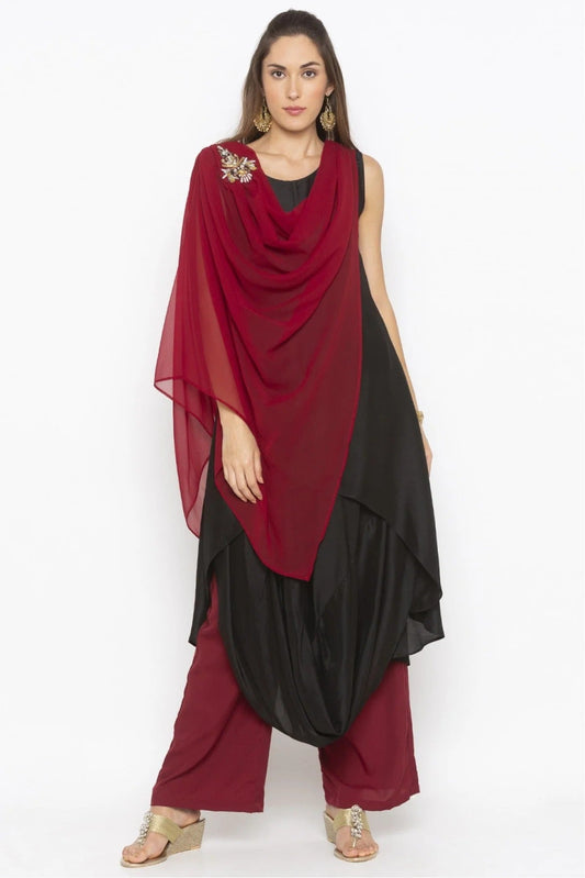 Maroon Plus Size Muslin Embroidery Kurta Set NCKR10710316