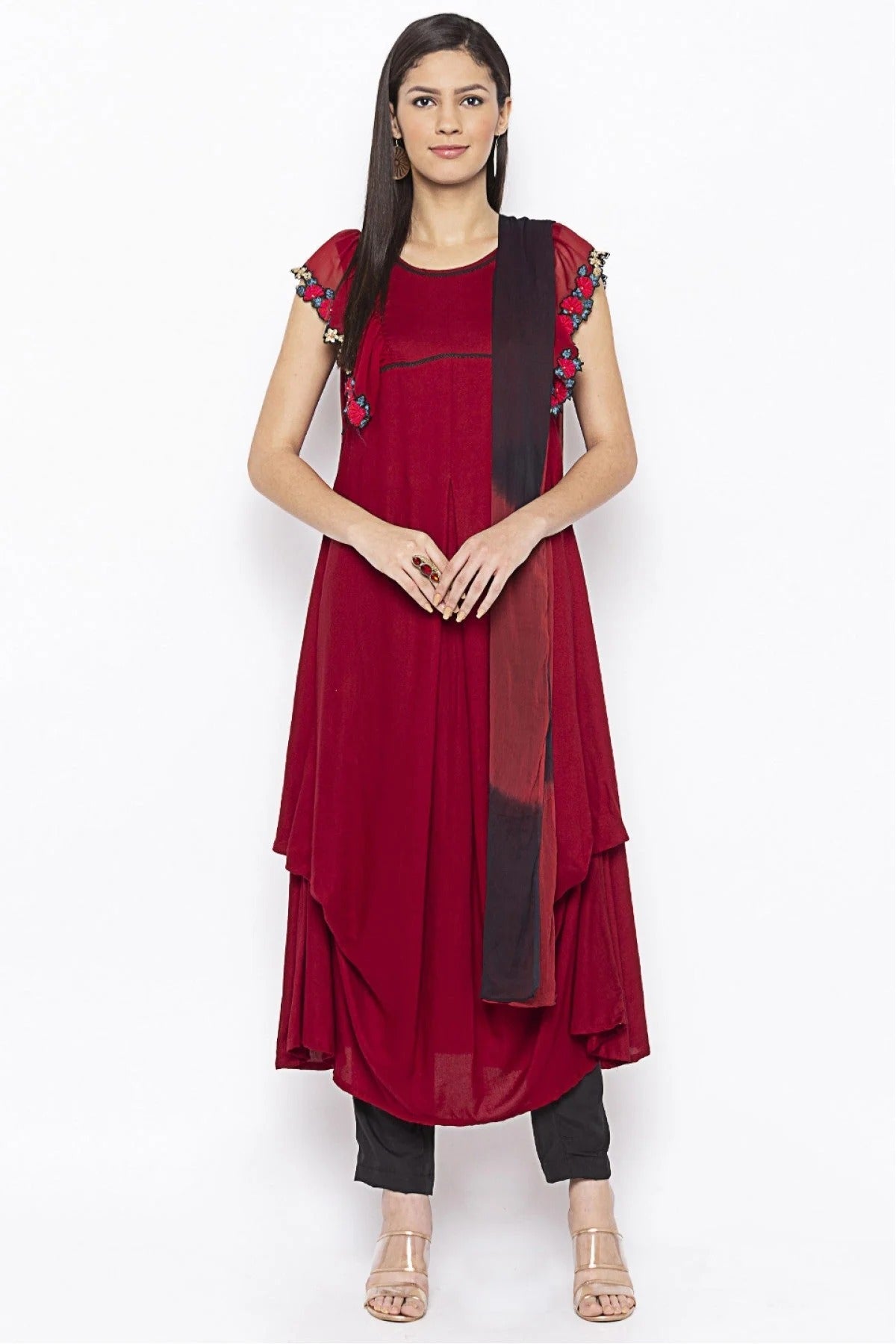Maroon Plus Size Stitched Cotton Embroidery Pant Style Suit NCSS10710611