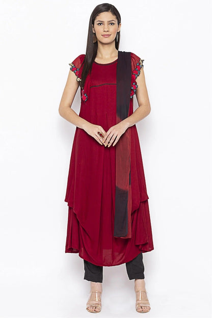 Maroon Plus Size Stitched Cotton Embroidery Pant Style Suit NCSS10710611