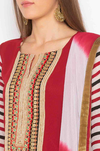Maroon Plus Size Stitched Georgette Embroidery Palazzo Pant Suit NCSS10710522