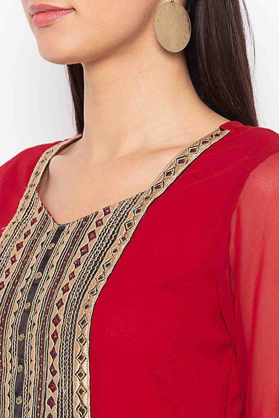 Maroon Plus Size Stitched Georgette Embroidery Palazzo Pant Suit NCSS10710561