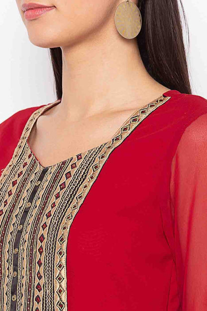 Maroon Plus Size Stitched Georgette Embroidery Palazzo Pant Suit NCSS10710561