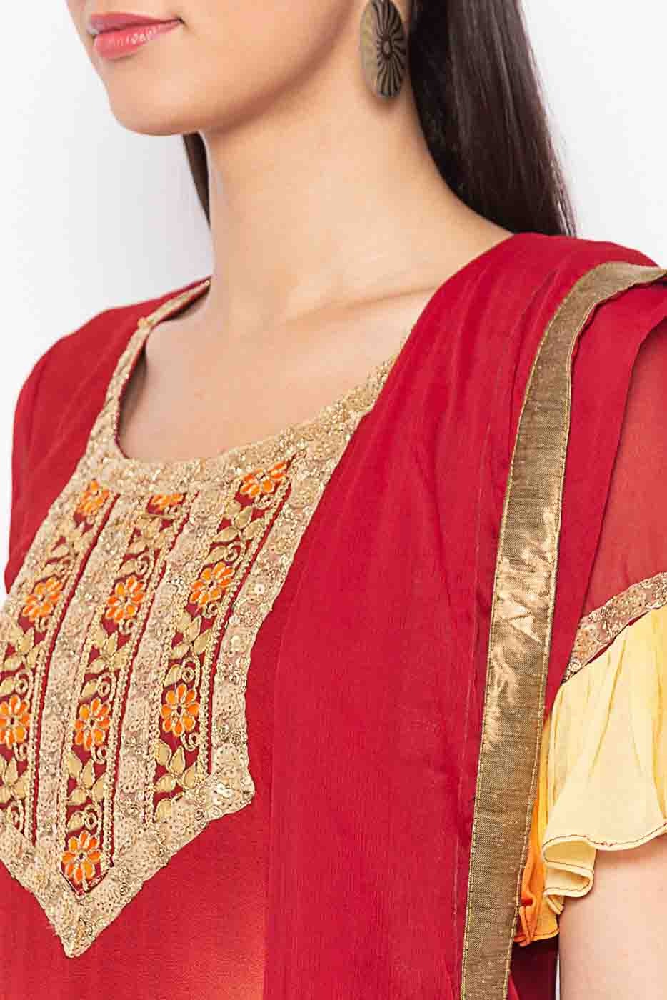 Maroon Plus Size Stitched Georgette Embroidery Pant Style Suit NCSS10710514