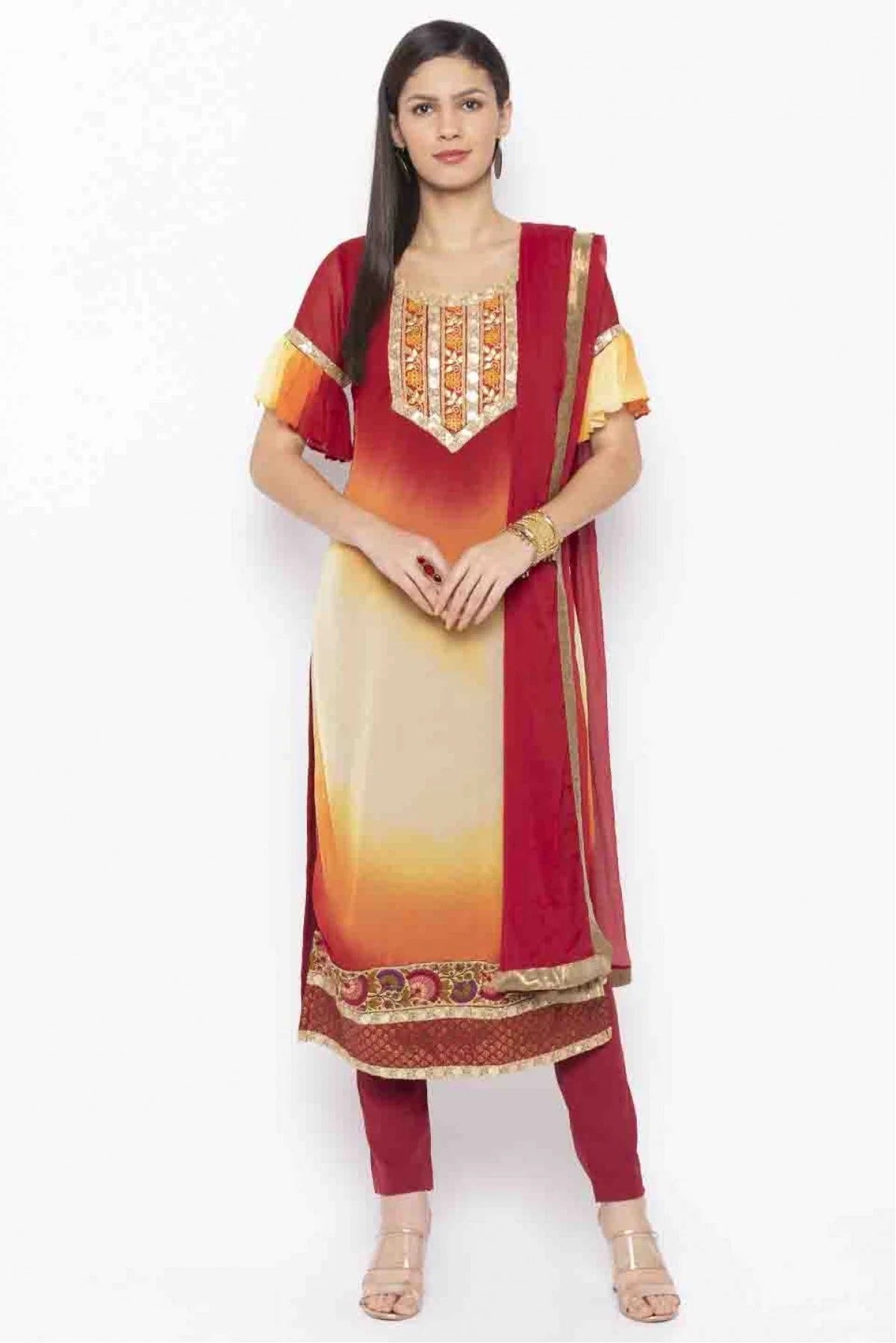 Maroon Plus Size Stitched Georgette Embroidery Pant Style Suit NCSS10710514
