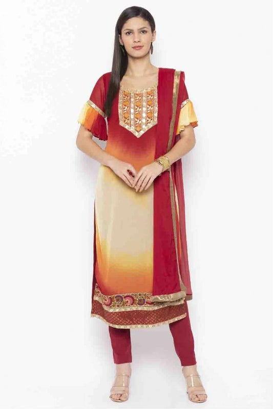 Maroon Plus Size Stitched Georgette Embroidery Pant Style Suit NCSS10710514