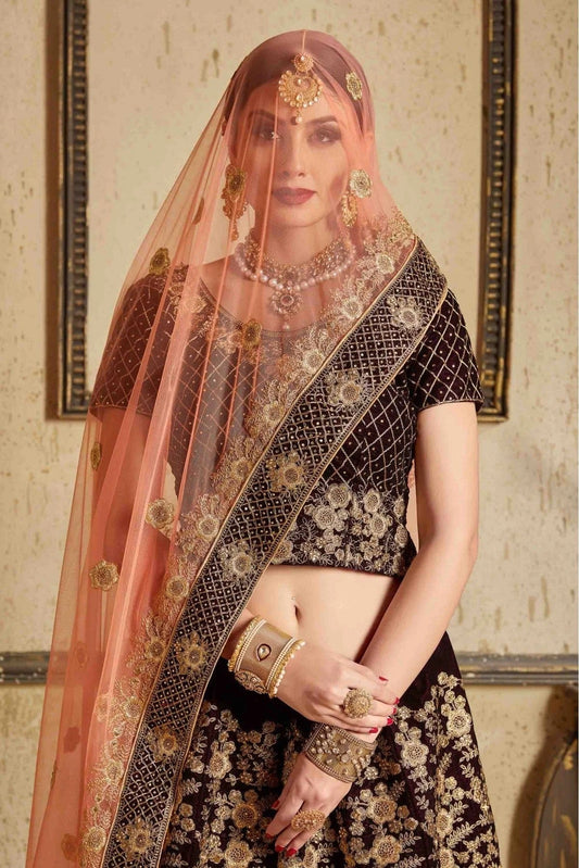 Maroon Pure Velvet Thread Lehenga Choli NCLC10810528