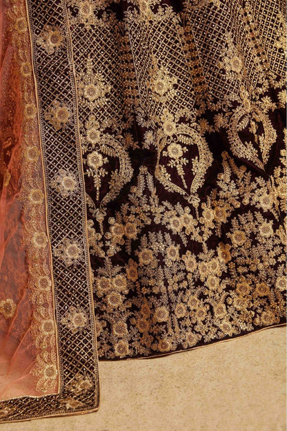 Maroon Pure Velvet Thread Lehenga Choli NCLC10810528