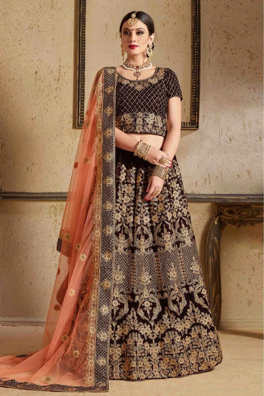 Maroon Pure Velvet Thread Lehenga Choli NCLC10810528