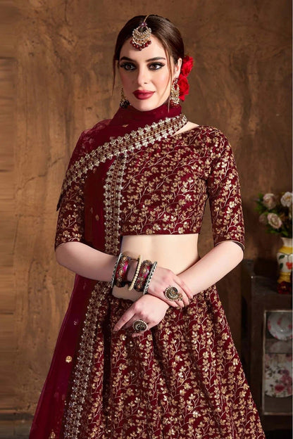 Maroon Raw Silk Lehenga Choli NCLC10110301