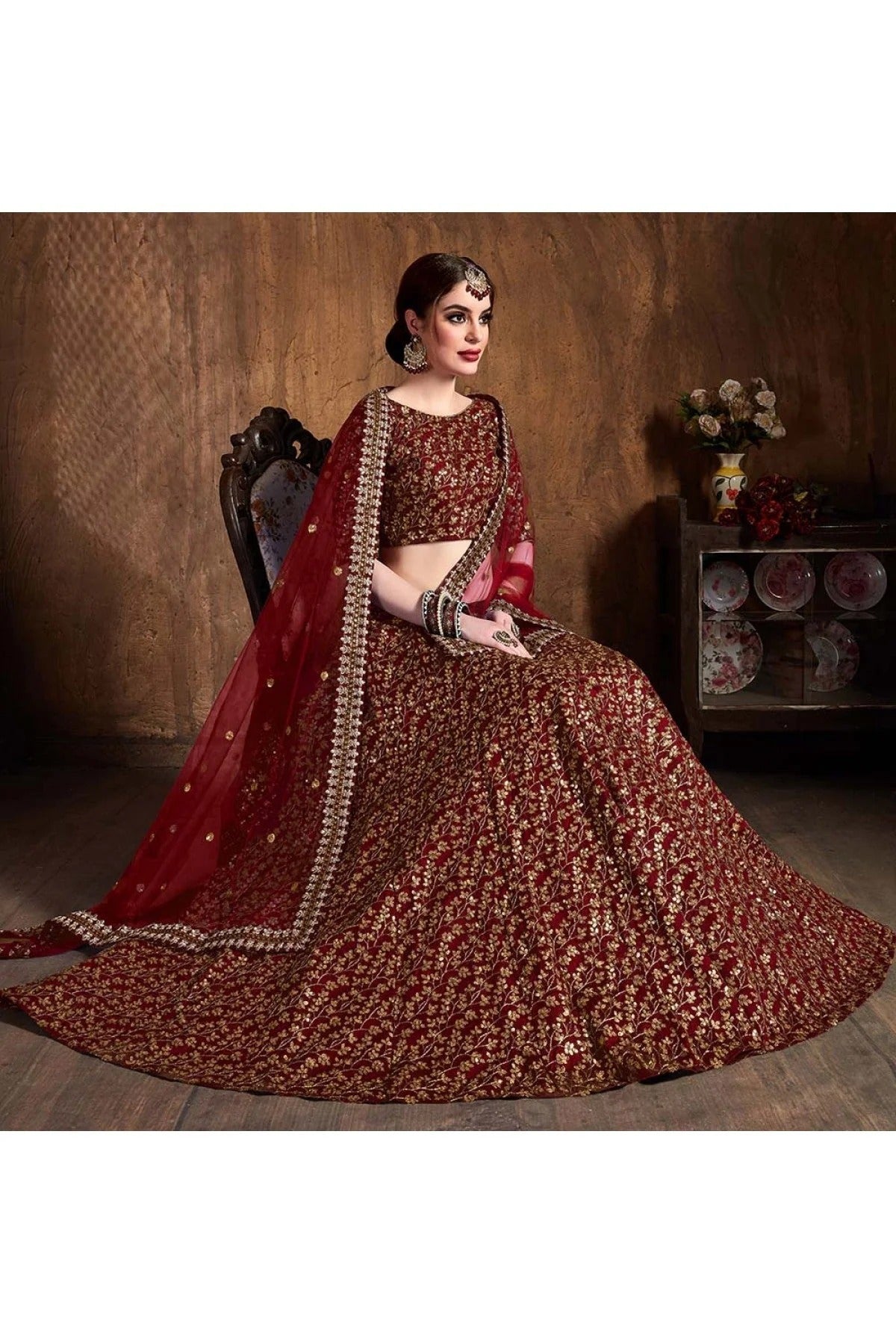 Maroon Raw Silk Lehenga Choli NCLC10110301