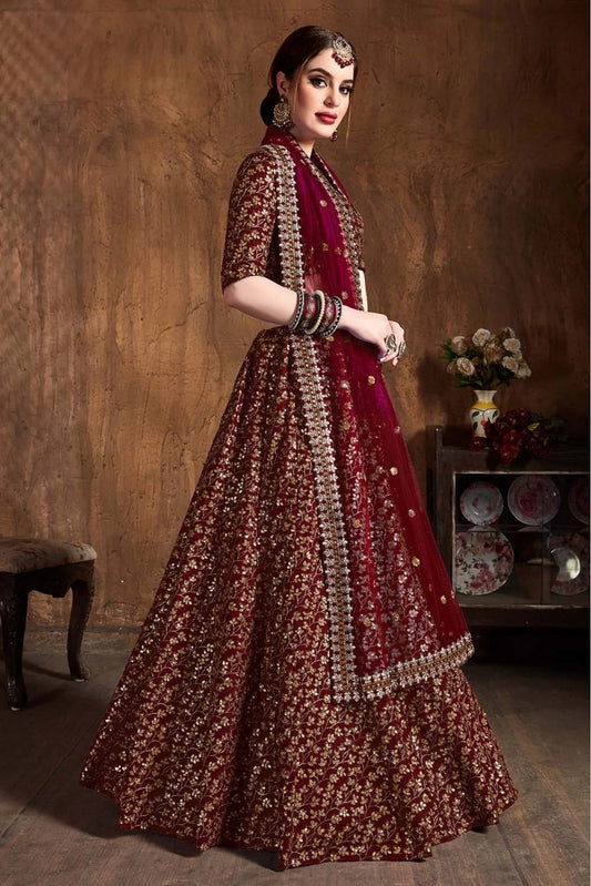 Maroon Raw Silk Lehenga Choli NCLC10110301