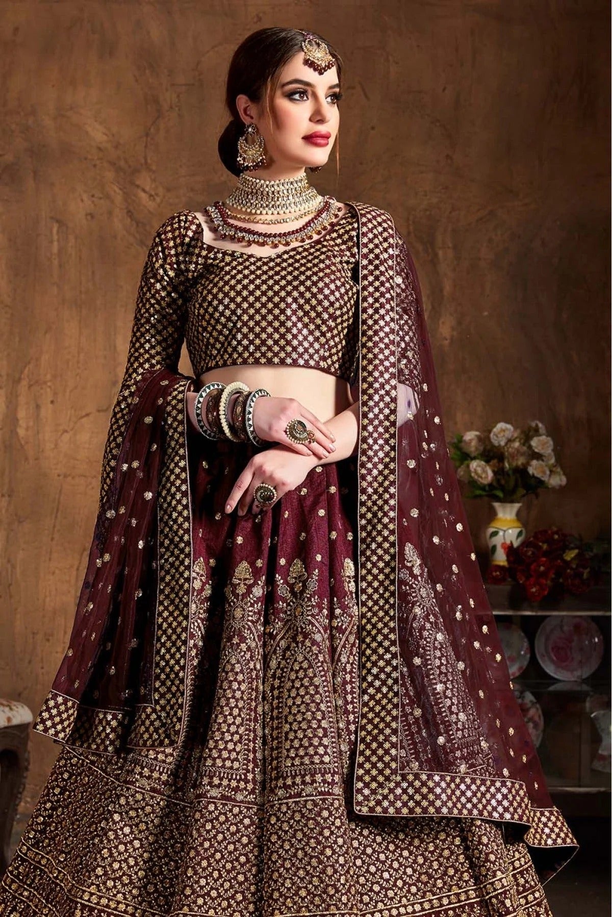 Maroon Raw Silk Lehenga Choli NCLC10110304