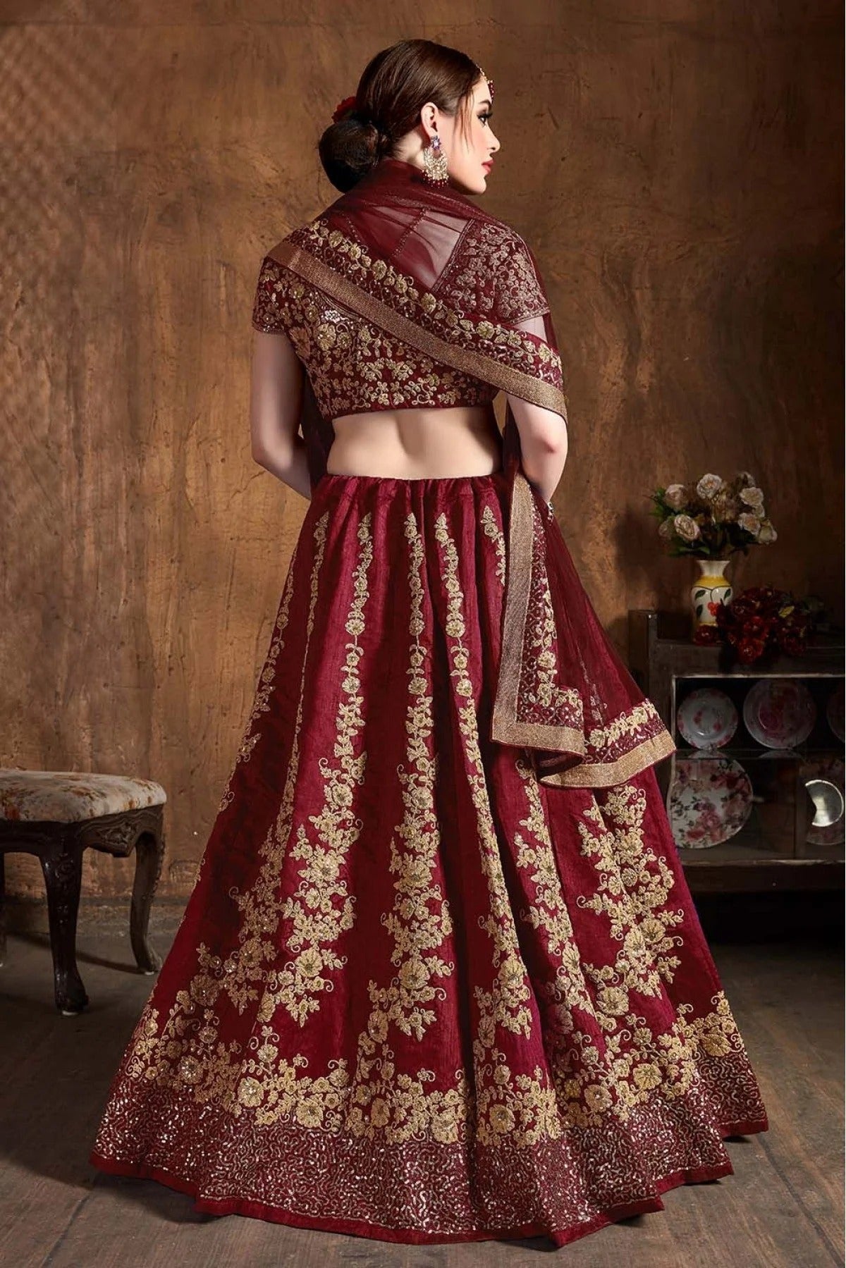 Maroon Raw Silk Lehenga Choli NCLC10110307