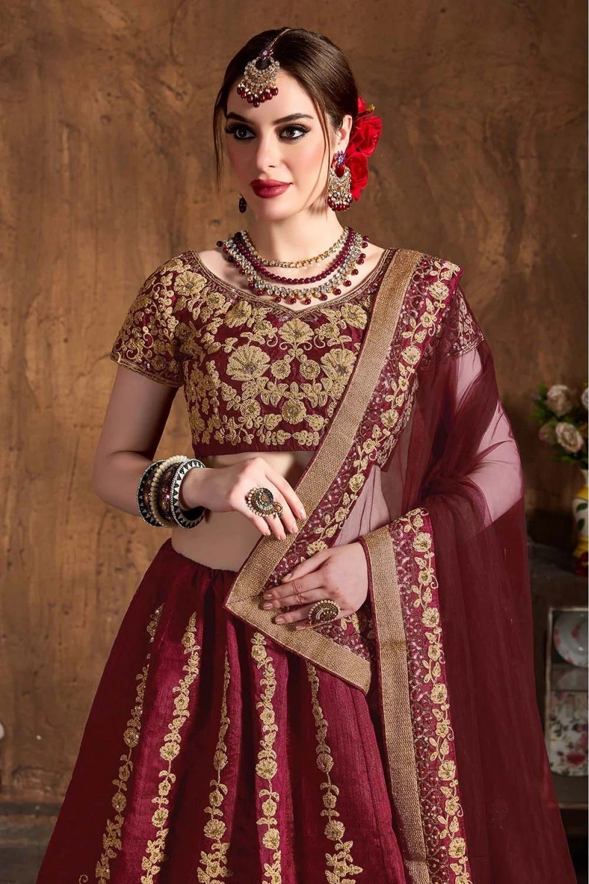 Maroon Raw Silk Lehenga Choli NCLC10110307