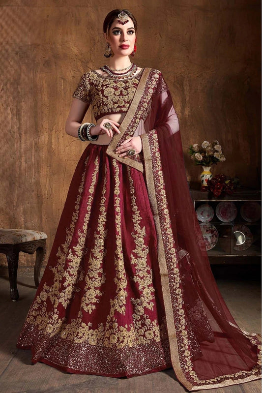 Maroon Raw Silk Lehenga Choli NCLC10110307