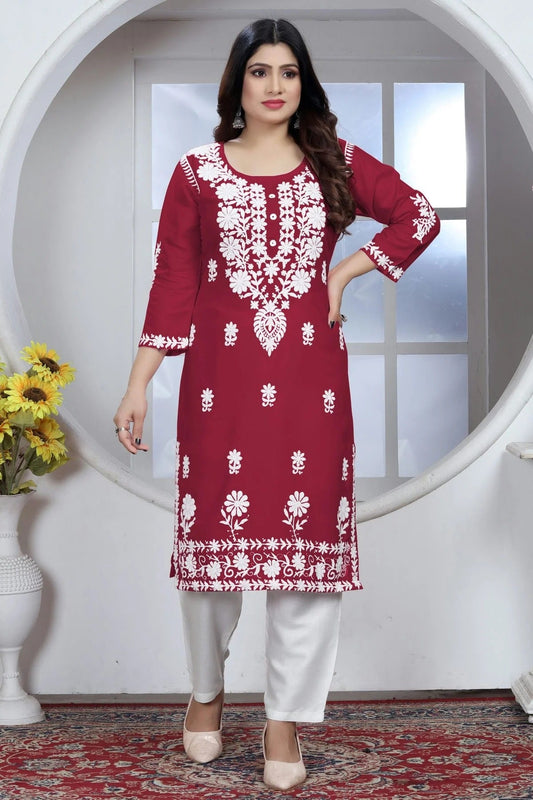Maroon Rayon Kurta And Pant Set  NCKR11112033