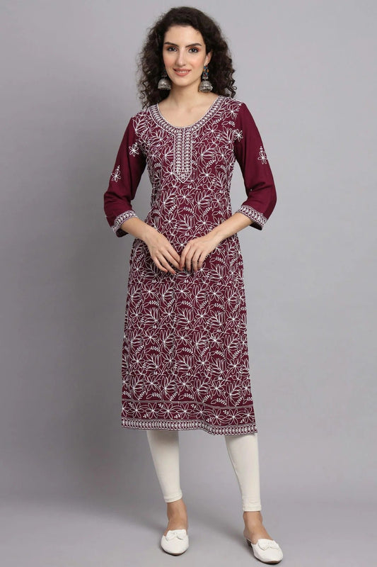 Maroon Rayon Kurti NCKR11112141