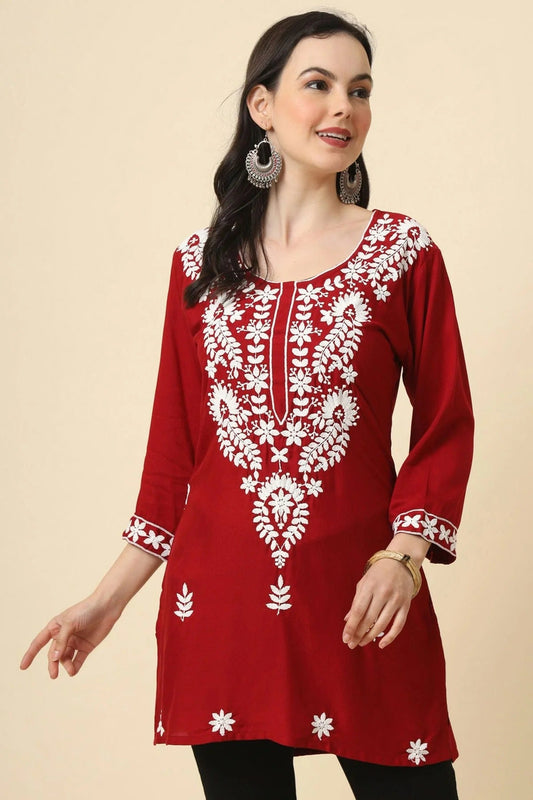 Maroon Rayon Readymade Top  NCTP11112278