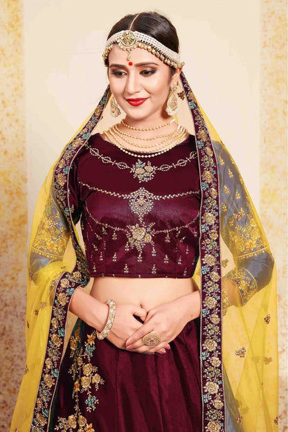 Maroon Satin Embroidery Lehenga Choli NCLC10810527