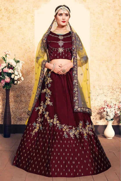Maroon Satin Embroidery Lehenga Choli NCLC10810527