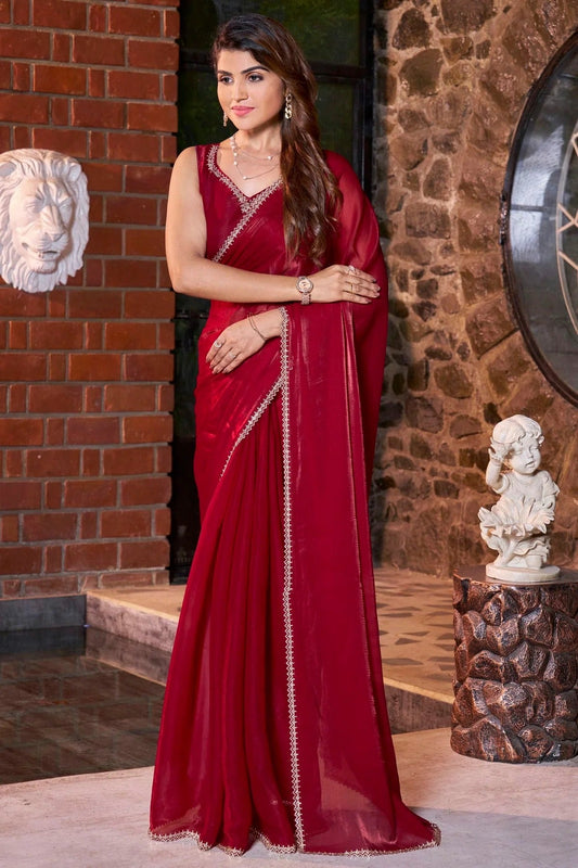 Maroon Satin Jimmy Silk Designer Saree NCSD11210238