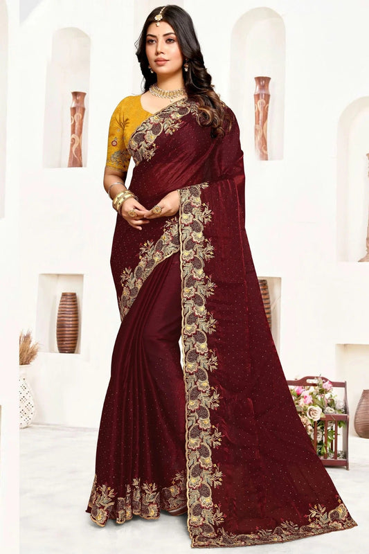 Maroon Satin Silk Designer Saree NCSD10910229