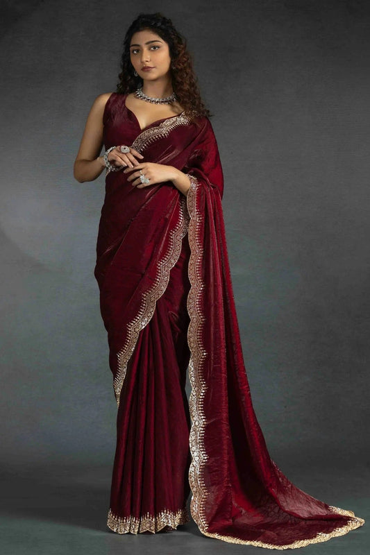 Maroon Satin Silk Designer Saree NCSD11210151