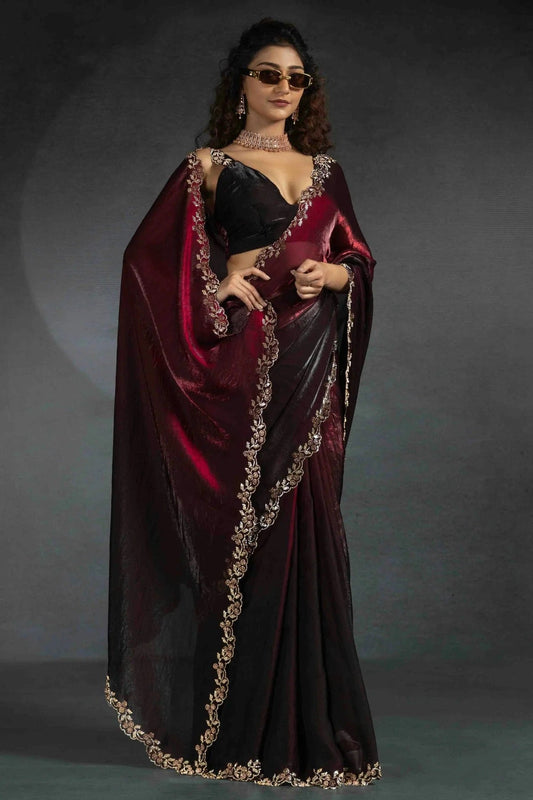 Maroon Satin Silk Designer Saree NCSD11210156