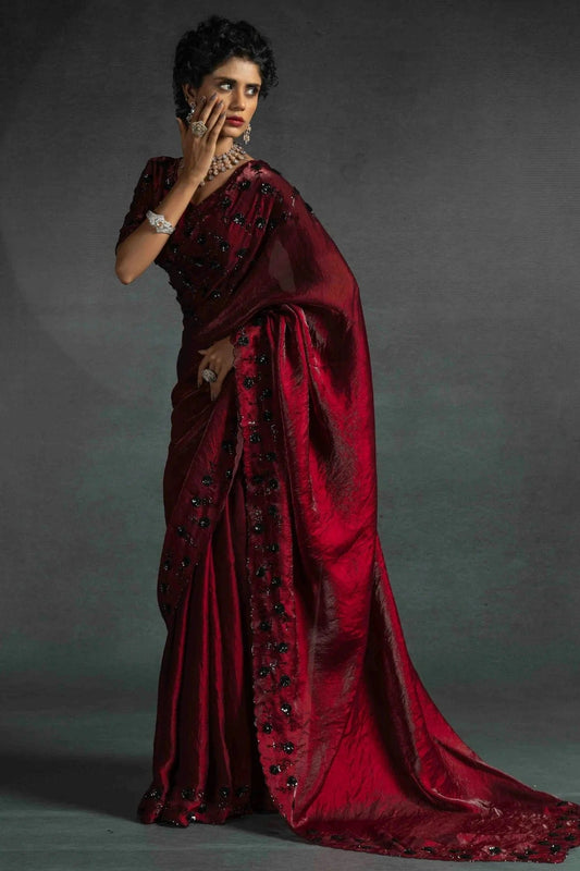 Maroon Satin Silk Designer Saree NCSD11210164