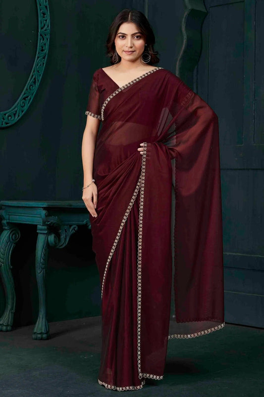 Maroon Satin Silk Designer Saree NCSD11210174